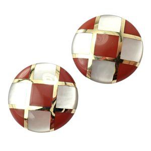 Rare! Tiffany & Co Cummings 18k Yellow Gold Mop Carnelian Checkerboard Earrings